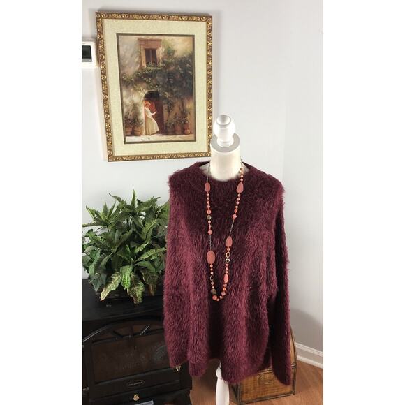 A New Day Women’s Dark Pink/Purple Fuzzy Sweater Long Boat Neck 2X Pullover - Picture 5 of 16